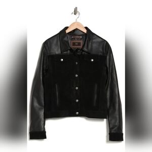 Frye Leather Crop Trucker Jacket S